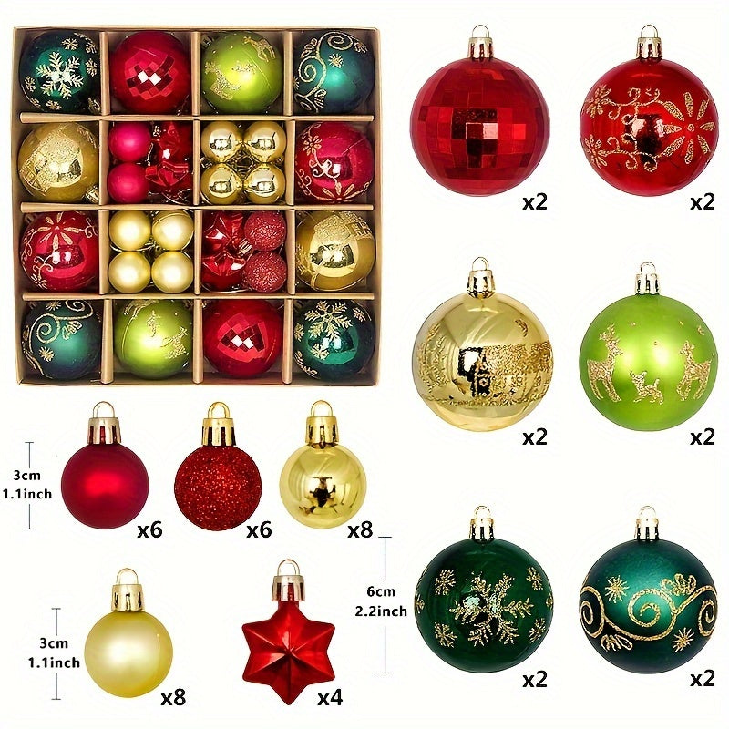 Baumschmuck | 44-teiliges Weihnachtsornament Set, bruchsichere Kunststoffkugeln für den Baum