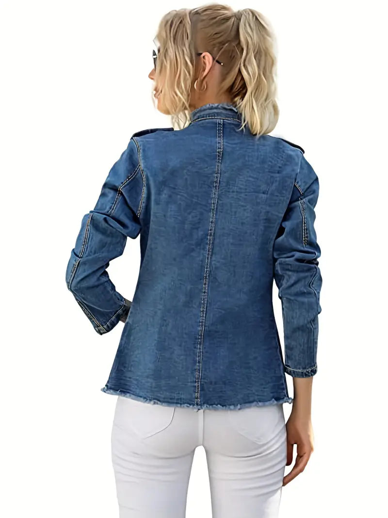 Patricia - Blaue Raw-Trim-Denimjacke für Damen