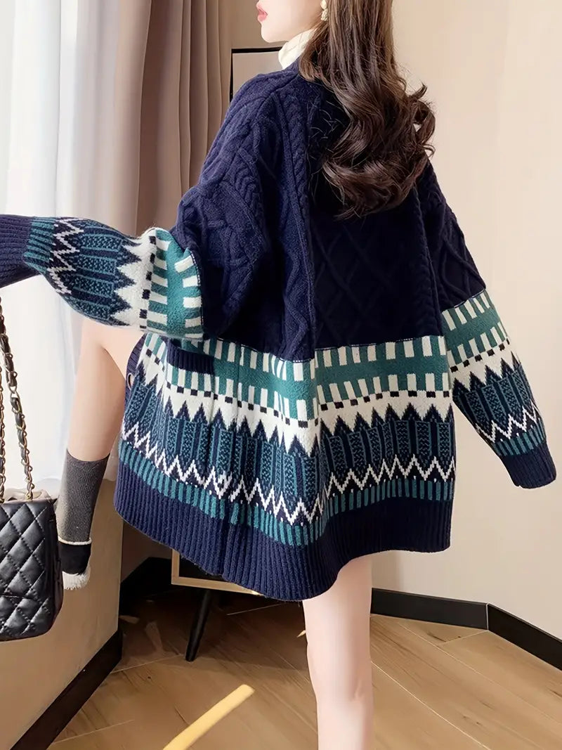 Sibylla - Strick-Cardigan mit geometrischem Muster und Knopfleiste