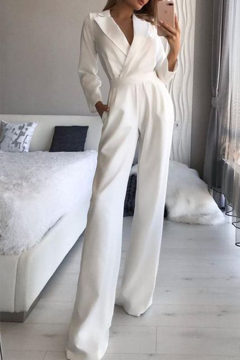 Geneva - Mode Elegante Umlegekragen Gerade Jumpsuits