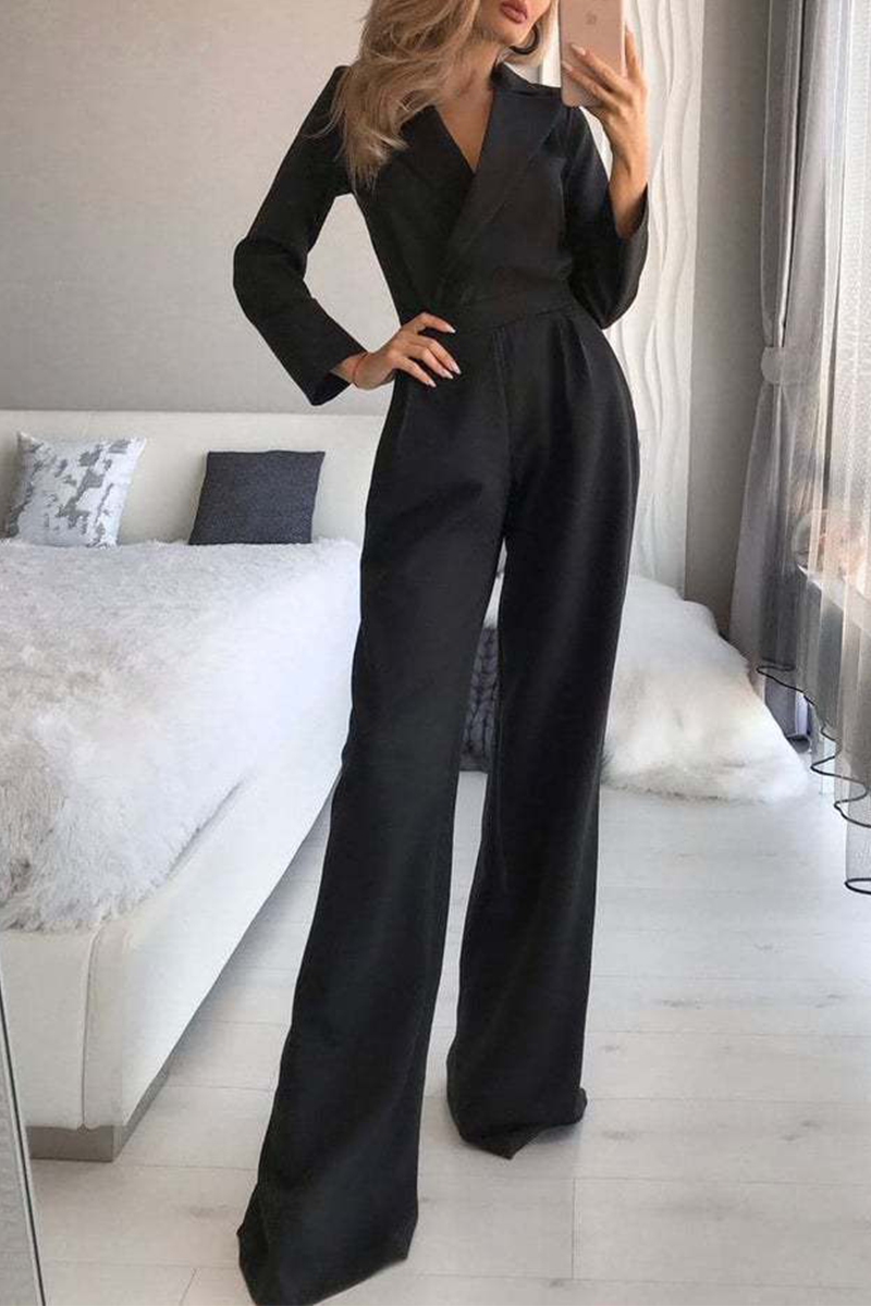 Geneva - Mode Elegante Umlegekragen Gerade Jumpsuits