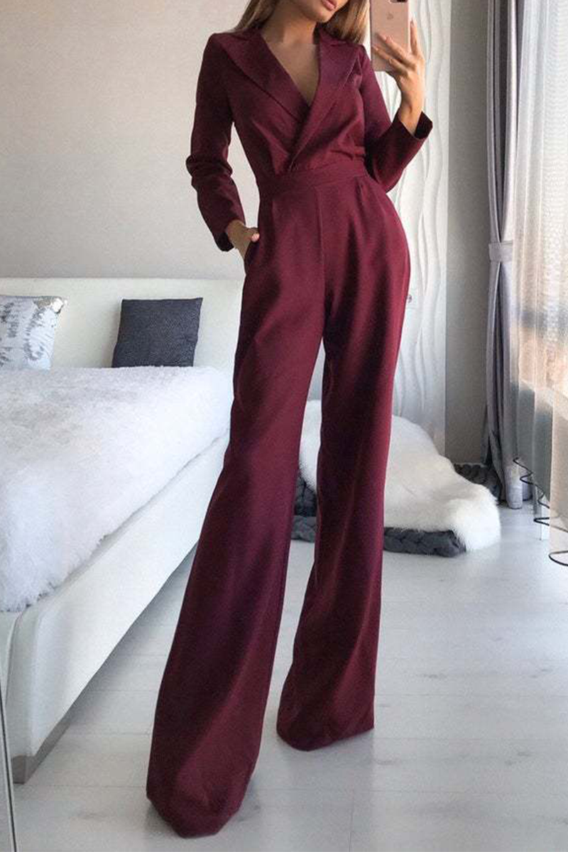 Geneva - Mode Elegante Umlegekragen Gerade Jumpsuits