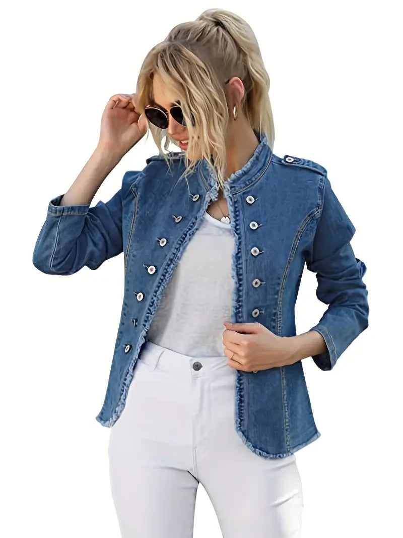 Patricia - Blaue Raw-Trim-Denimjacke für Damen