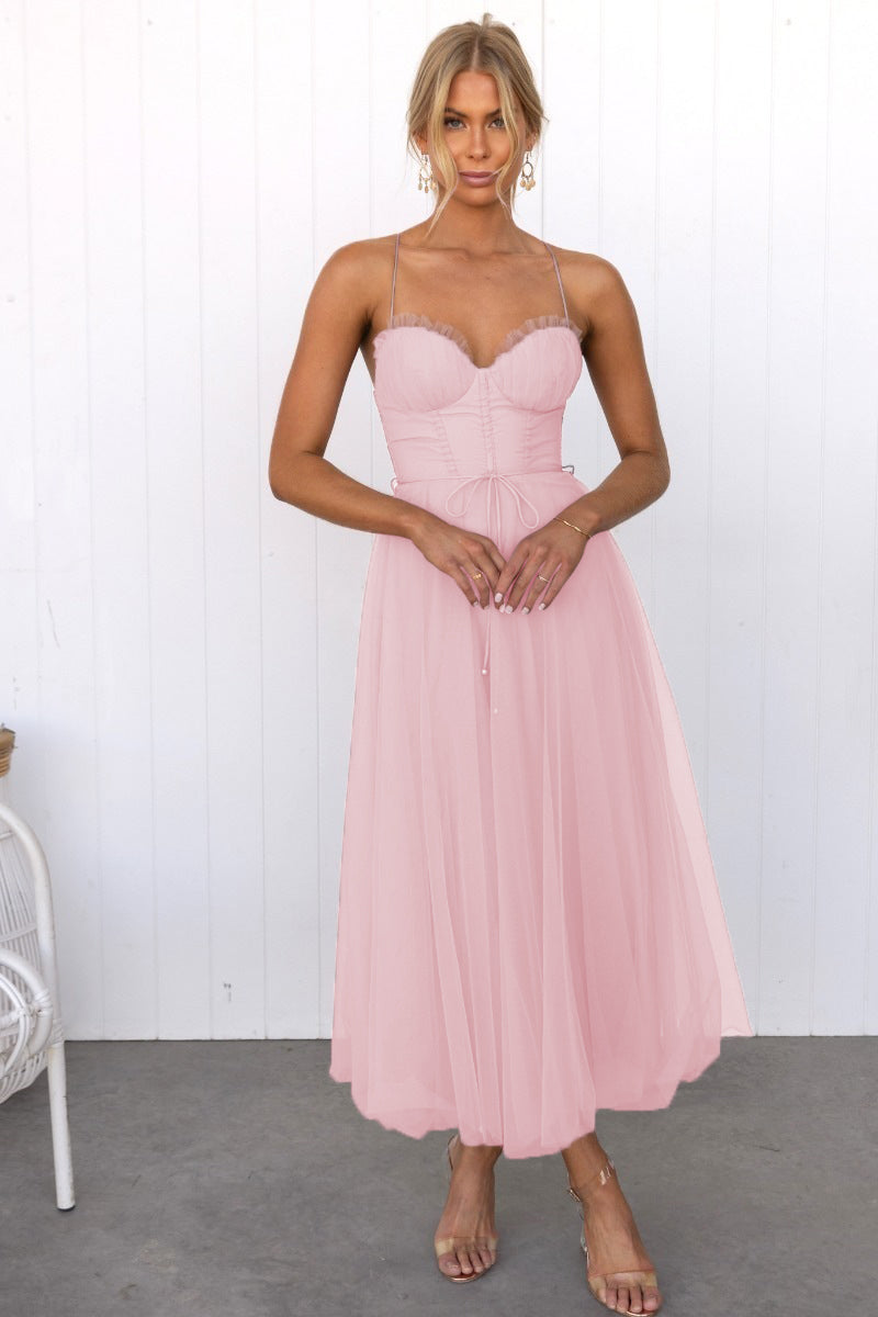 Tina - Modernes Prinzessin Chiffon Hosenträger Party Maxikleid