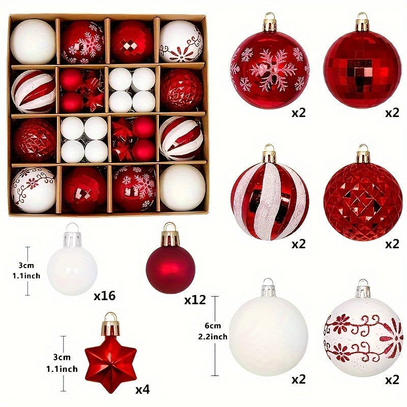 Baumschmuck | 44-teiliges Weihnachtsornament Set, bruchsichere Kunststoffkugeln für den Baum