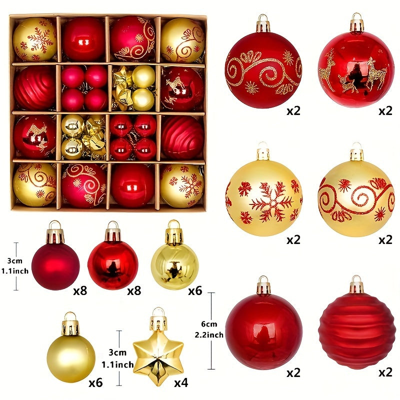 Baumschmuck | 44-teiliges Weihnachtsornament Set, bruchsichere Kunststoffkugeln für den Baum