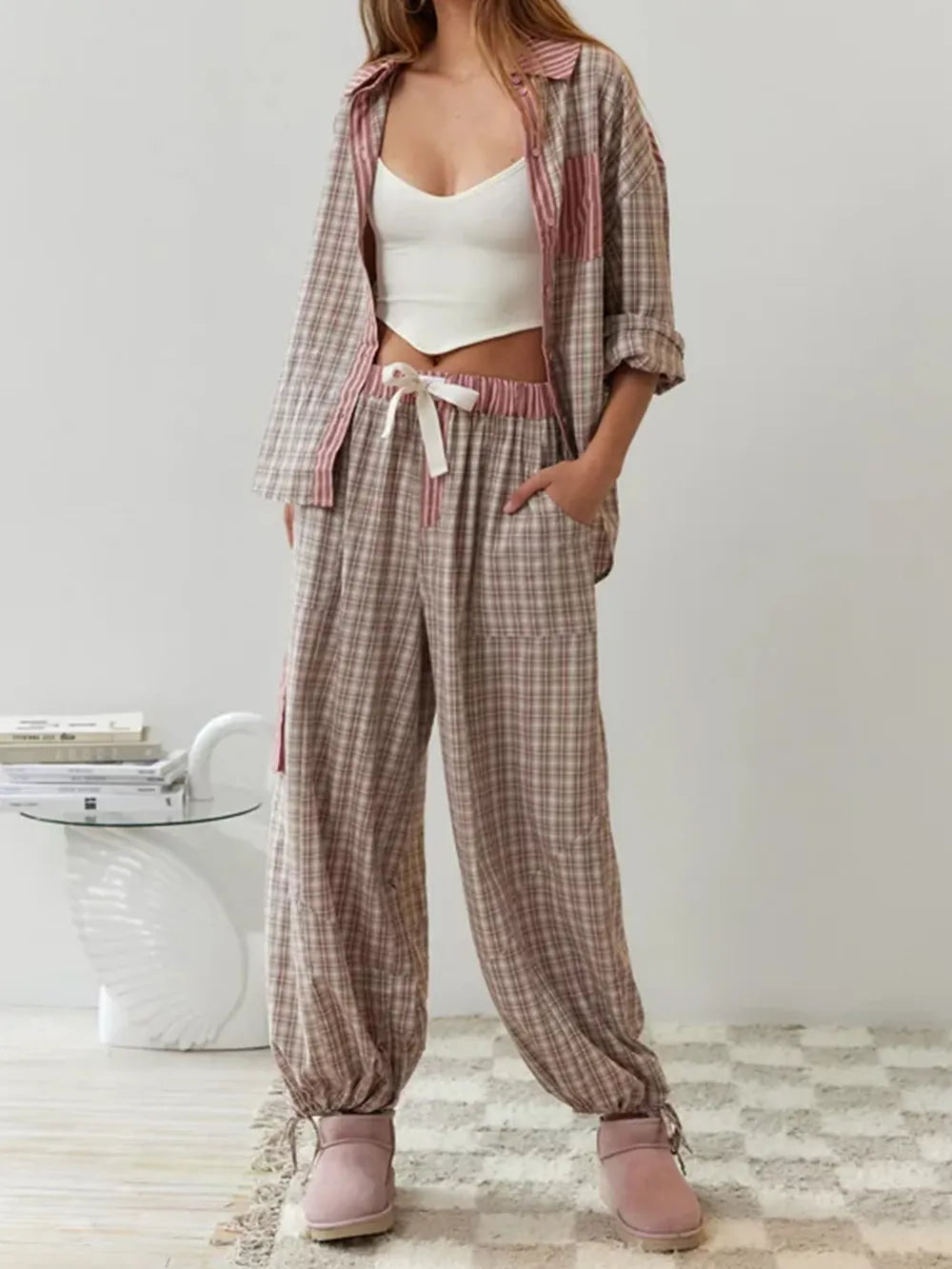 Chidi - Karierter, zweiteiliger Patchwork-Pyjama