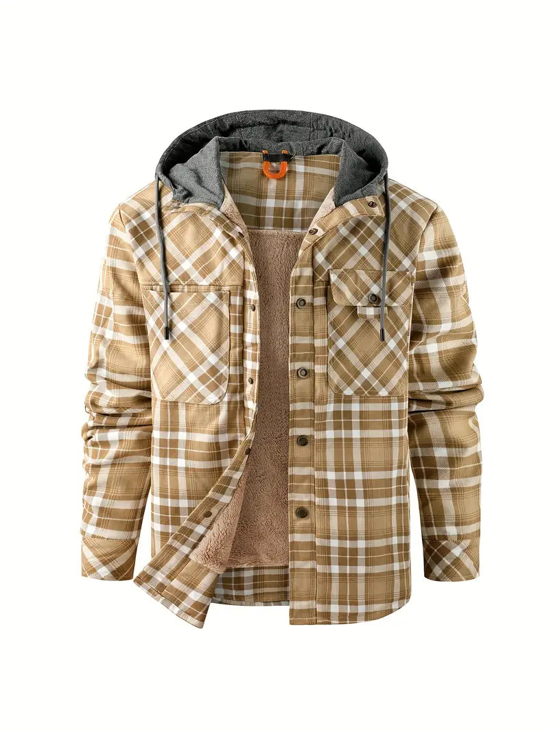 Felix - Herren Fleece-Kapuzenmantel, Retro-Karo, Herbst/Winter