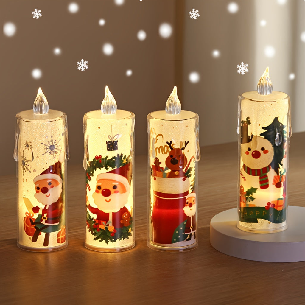 1/2/4pcs LED Christmas Crystal Electronic Candle Lights, Battery Driven, Christmas Atmosphere Lights, Holiday Night Lights, Indoor Outdoor Creative Scene Decoration Lights, For Christmas, Home Party, Christmas Decoration Gift (Battery Included)