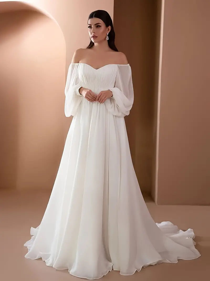 Skye - Off-Shoulder Hochzeitskleid mit Kurzer Schleppe