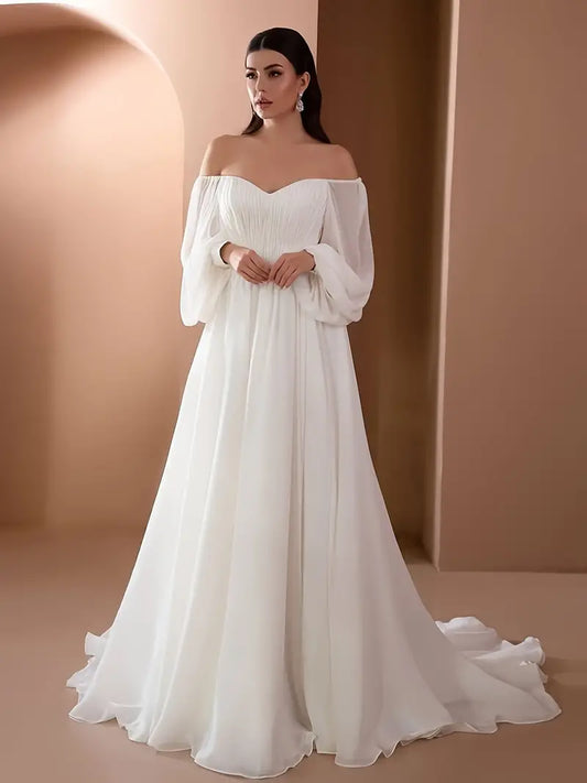 Skye - Off-Shoulder Hochzeitskleid mit Kurzer Schleppe