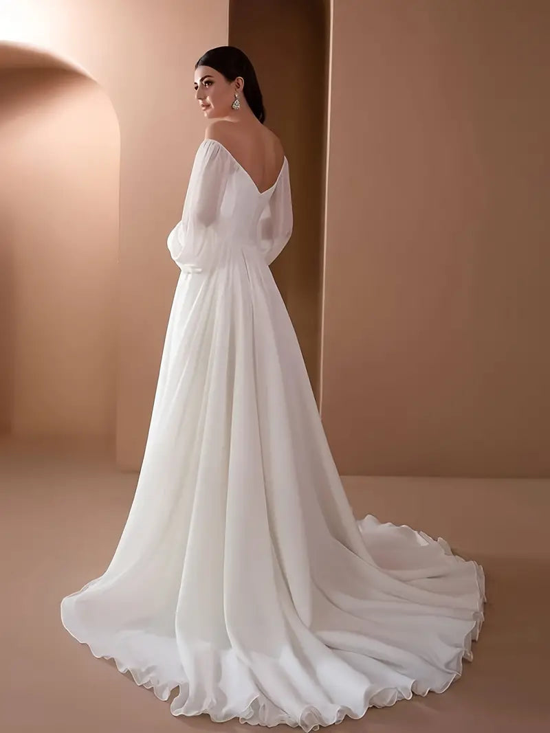 Skye - Off-Shoulder Hochzeitskleid mit Kurzer Schleppe