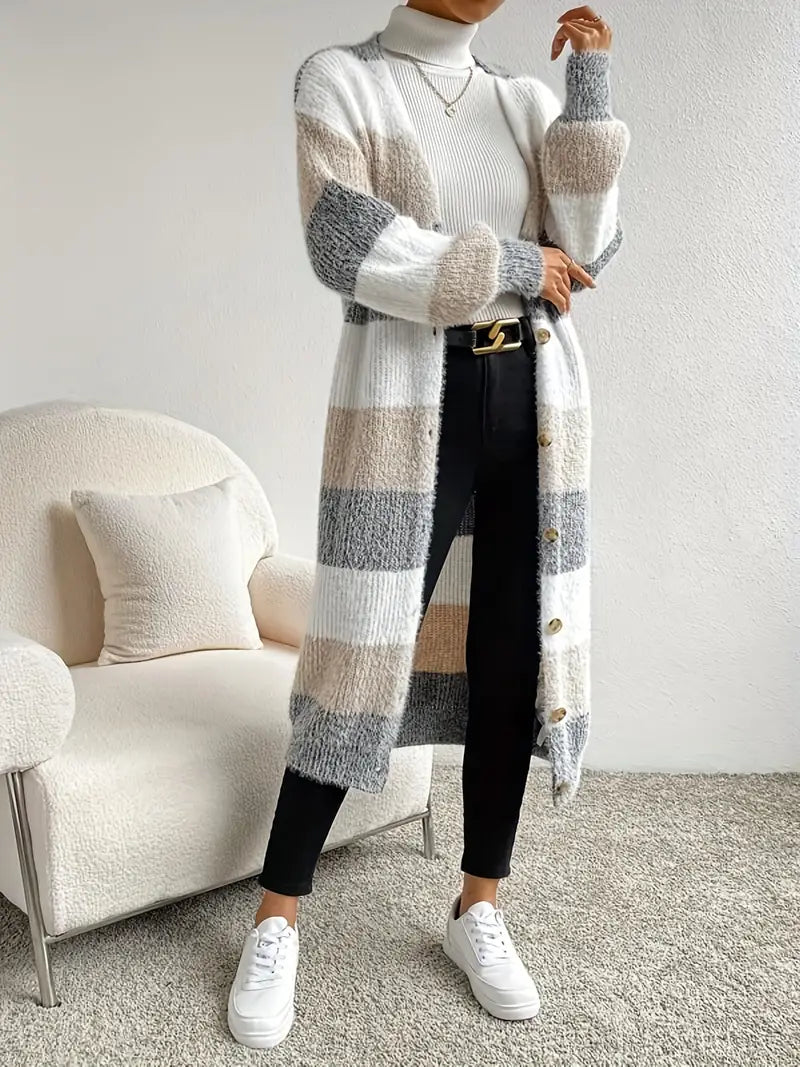 Zenobia - Gestreifter Cardigan mit Knopfleiste