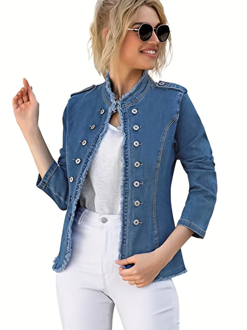 Patricia - Blaue Raw-Trim-Denimjacke für Damen