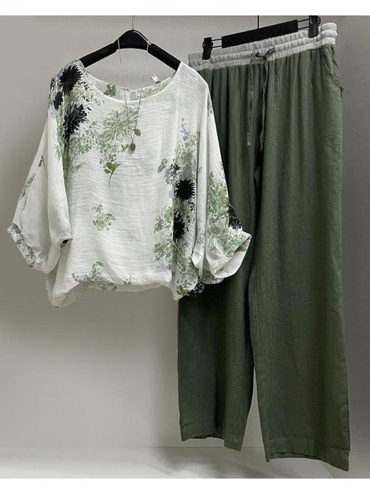 Tahini - Zweiteiliges Set mit Sommerbluse und Hose mit weitem Bein