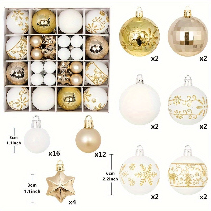 Baumschmuck | 44-teiliges Weihnachtsornament Set, bruchsichere Kunststoffkugeln für den Baum