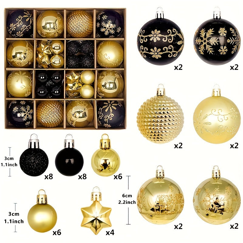 Baumschmuck | 44-teiliges Weihnachtsornament Set, bruchsichere Kunststoffkugeln für den Baum