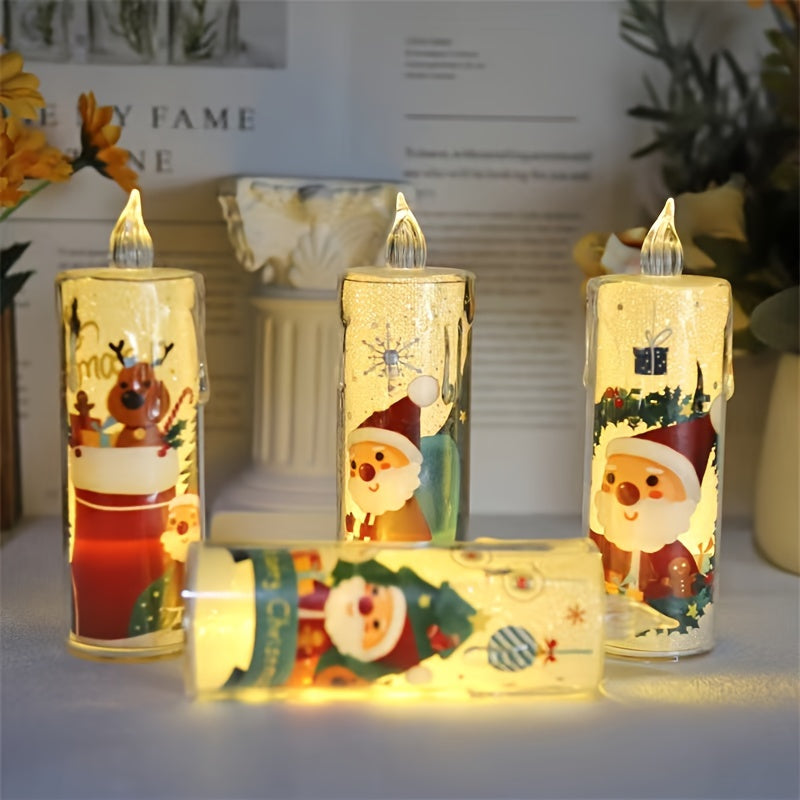 1/2/4pcs LED Christmas Crystal Electronic Candle Lights, Battery Driven, Christmas Atmosphere Lights, Holiday Night Lights, Indoor Outdoor Creative Scene Decoration Lights, For Christmas, Home Party, Christmas Decoration Gift (Battery Included)