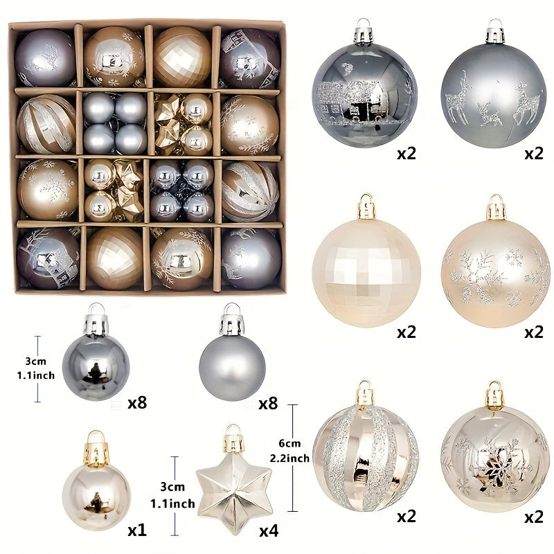 Baumschmuck | 44-teiliges Weihnachtsornament Set, bruchsichere Kunststoffkugeln für den Baum