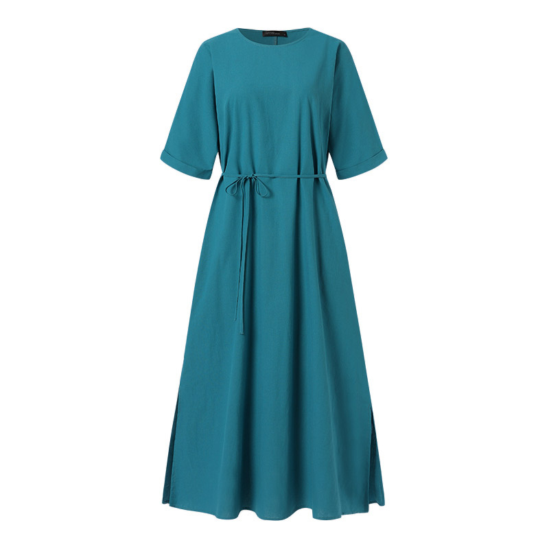 Emilia - Blaues Baumwoll-Maxikleid