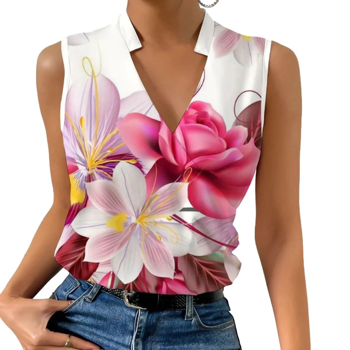 Elsbeth Bluse - Blumen V-Ausschnitt Sommerbluse