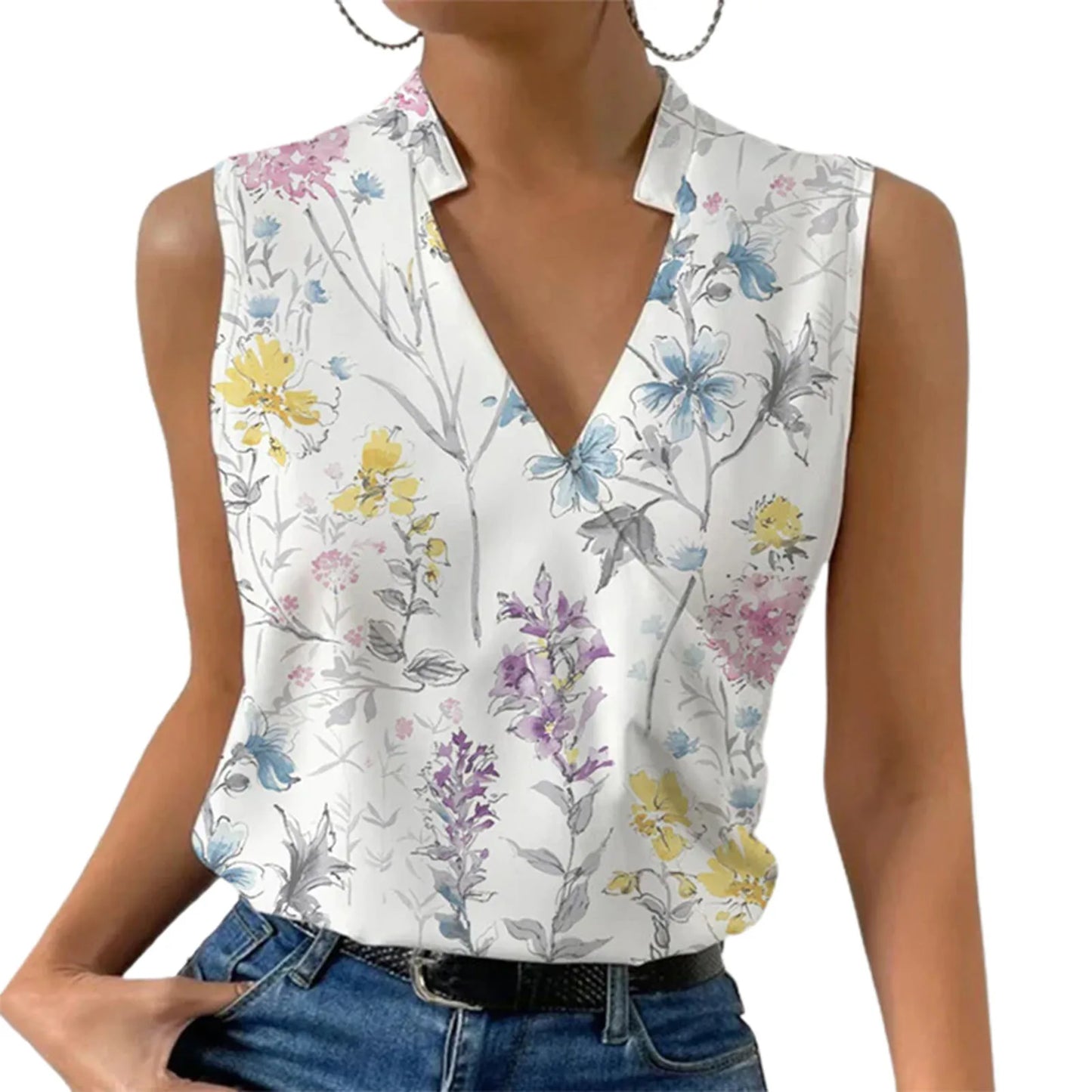 Elsbeth Bluse - Blumen V-Ausschnitt Sommerbluse