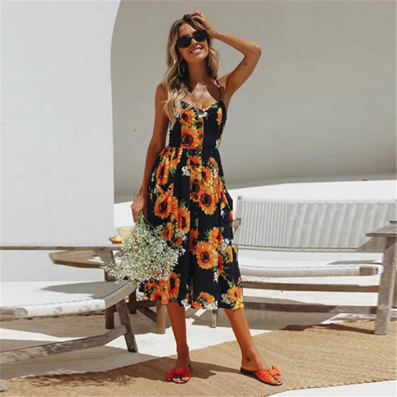 Hedwig - Strand Print Sommer Sexy Midikleid