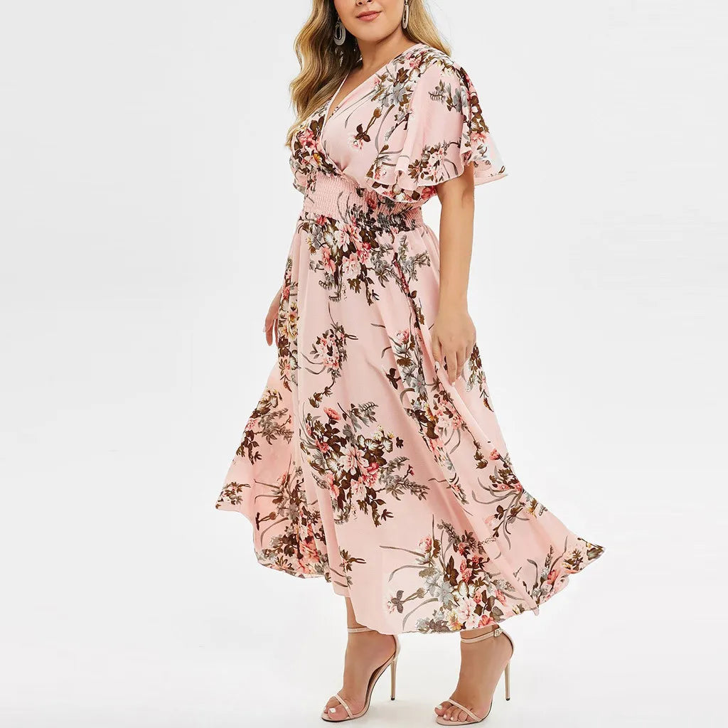 Rosas - Geblümtes Chiffon-Kleid in Übergröße