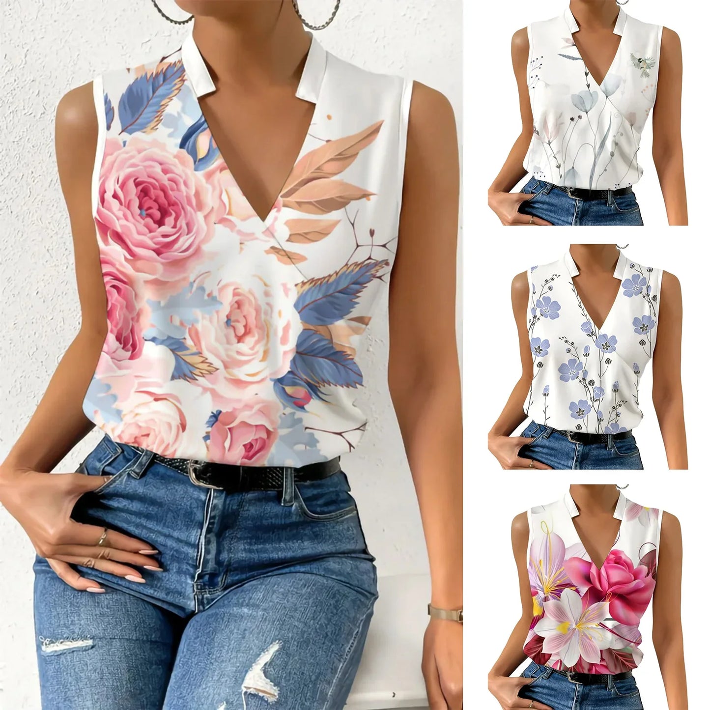 Elsbeth Bluse - Blumen V-Ausschnitt Sommerbluse