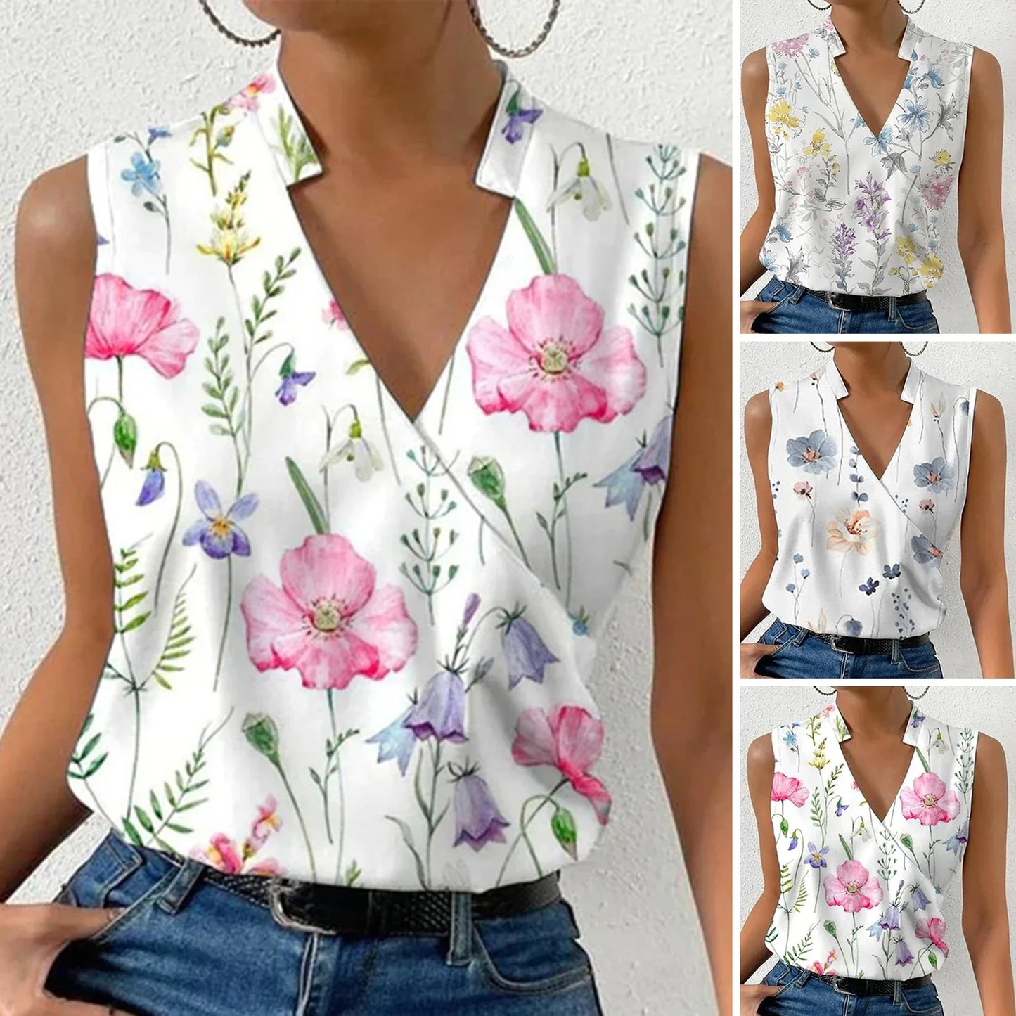 Elsbeth Bluse - Blumen V-Ausschnitt Sommerbluse