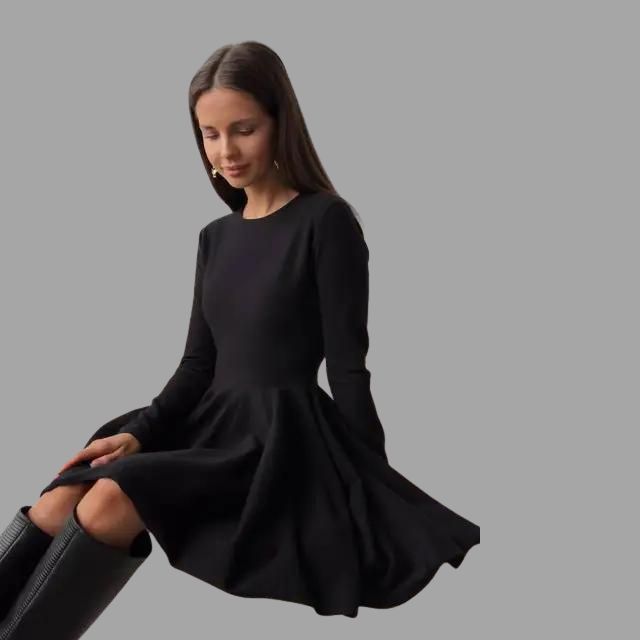 Helene - Elegantes Langarm-Sweaterkleid mit Plissiertem Rock