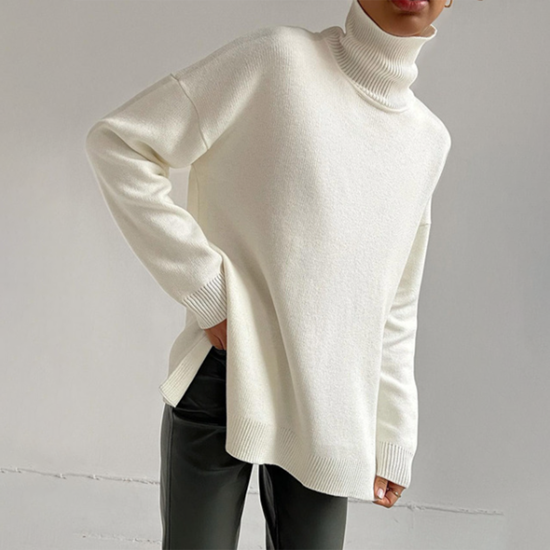 Elegante Essenz Split - Rollkragenpullover mit Seitenschlitz