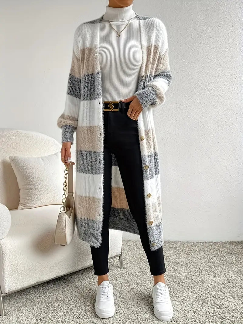 Zenobia - Gestreifter Cardigan mit Knopfleiste