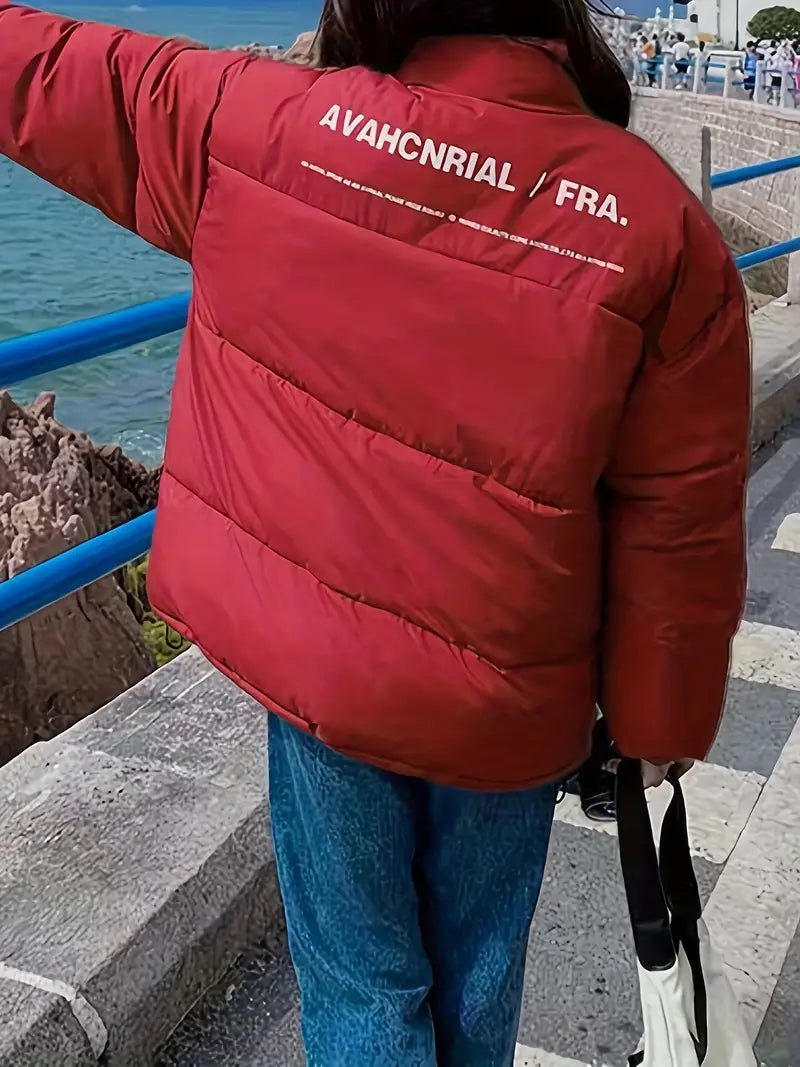 Belinda - Reißverschluss Puffy Coat mit Buchstabendruck