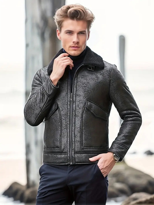 Alexander - Herren Chic Fleece-PU Jacke