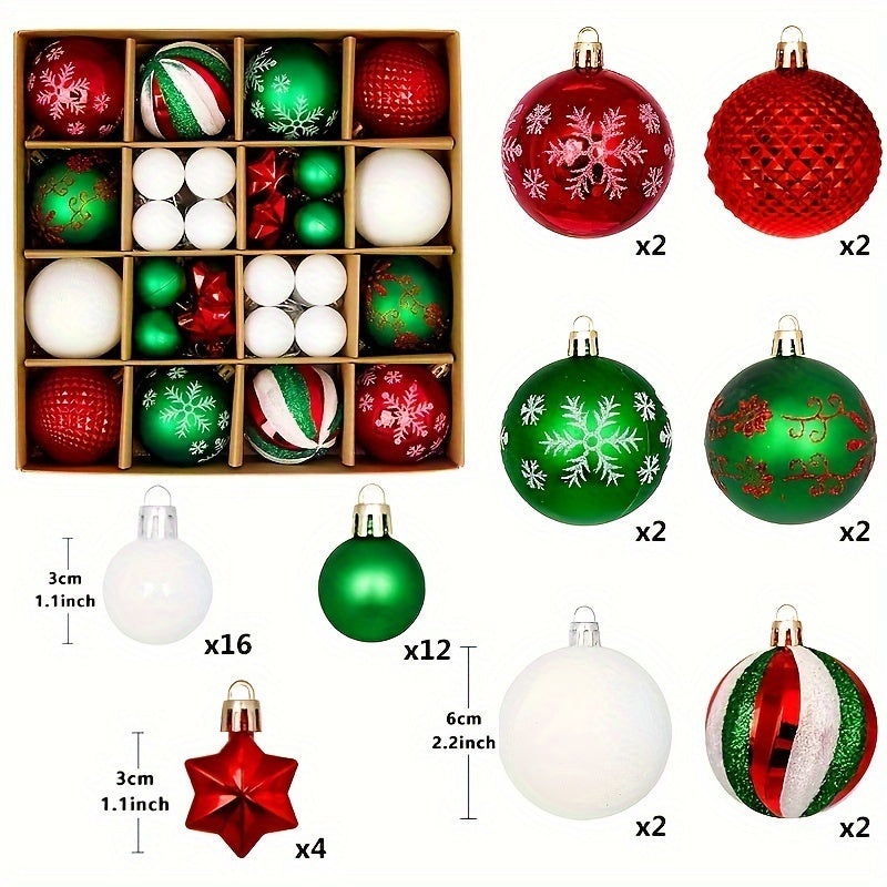 Baumschmuck | 44-teiliges Weihnachtsornament Set, bruchsichere Kunststoffkugeln für den Baum