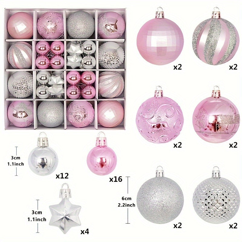 Baumschmuck | 44-teiliges Weihnachtsornament Set, bruchsichere Kunststoffkugeln für den Baum