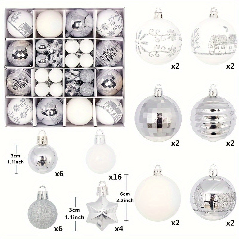 Baumschmuck | 44-teiliges Weihnachtsornament Set, bruchsichere Kunststoffkugeln für den Baum