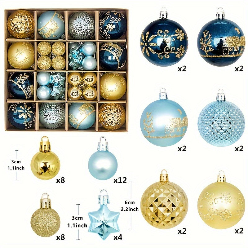 Baumschmuck | 44-teiliges Weihnachtsornament Set, bruchsichere Kunststoffkugeln für den Baum