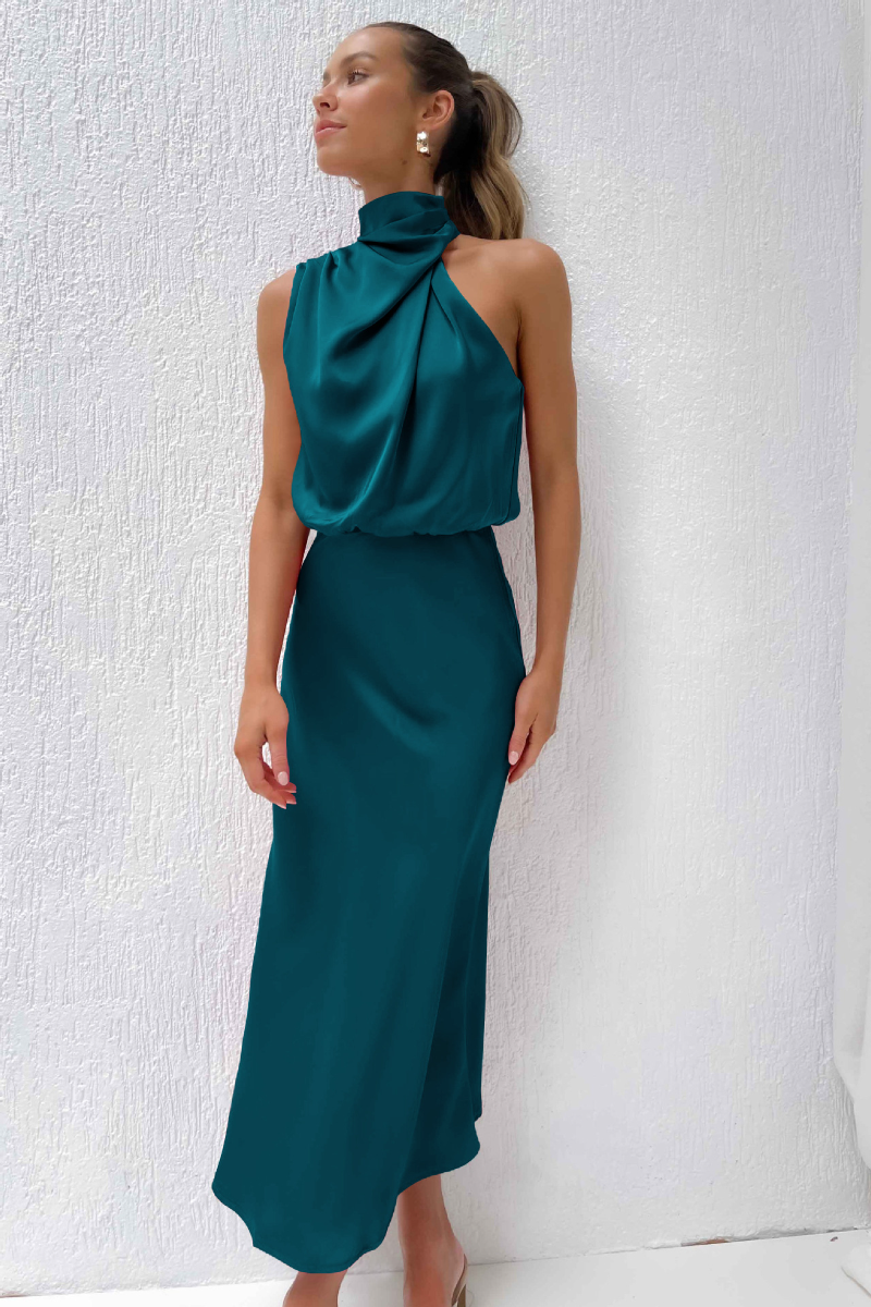 Lina - Elegantes Midikleid mit asymmetrischem Rundhalsausschnitt