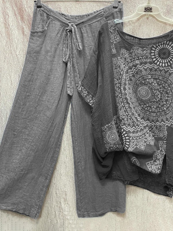 Overa - Zweiteiliges Set aus Bluse mit Mandala-Print und Hose mit weitem Bein