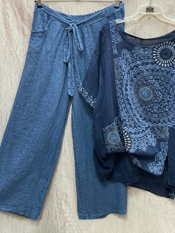 Overa - Zweiteiliges Set aus Bluse mit Mandala-Print und Hose mit weitem Bein