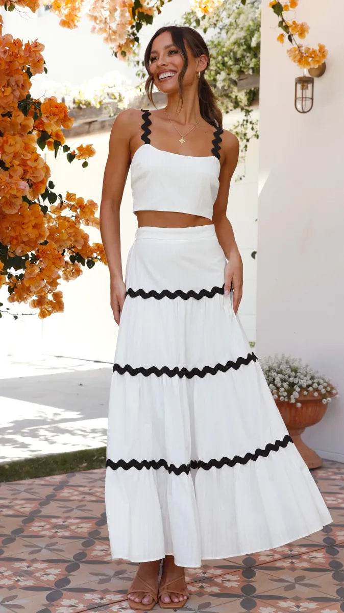 Nayeli - Zweiteiliges Crop-Top und Lagenrock mit schlichtem Wellenmuster