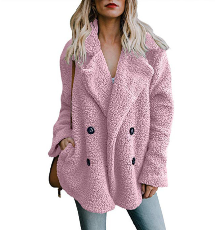 Berit - Dicker Kunstpelz Rosa Mit Knopf Damenmantel Jacke