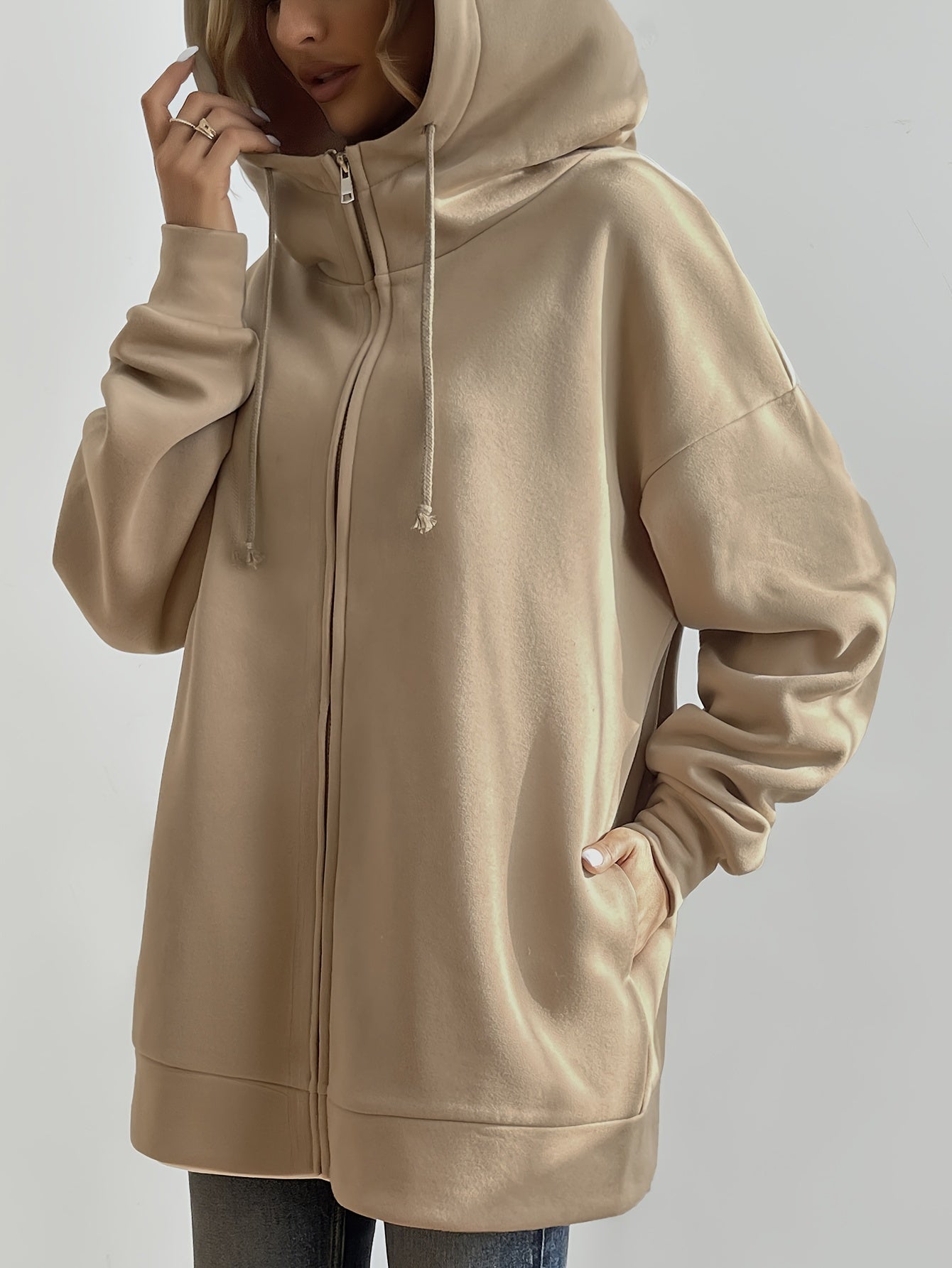 Desiree - Extrem komfortabler langer Zip up Fleece Kapuzenpulli hoodie