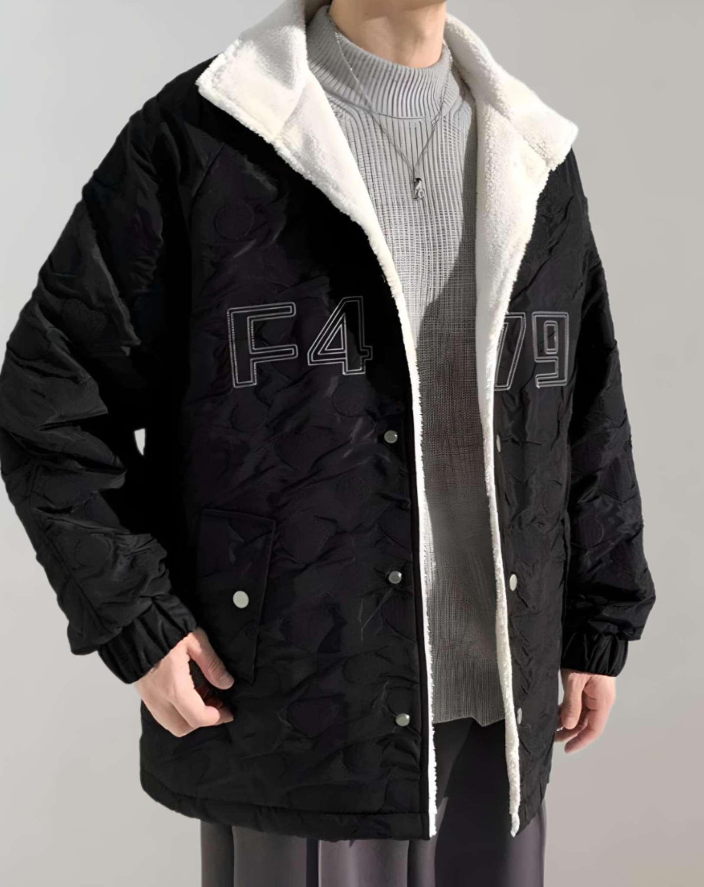 Umberto-warme 2-farbige Fleecejacke mit Taschen und Knopfverschluss