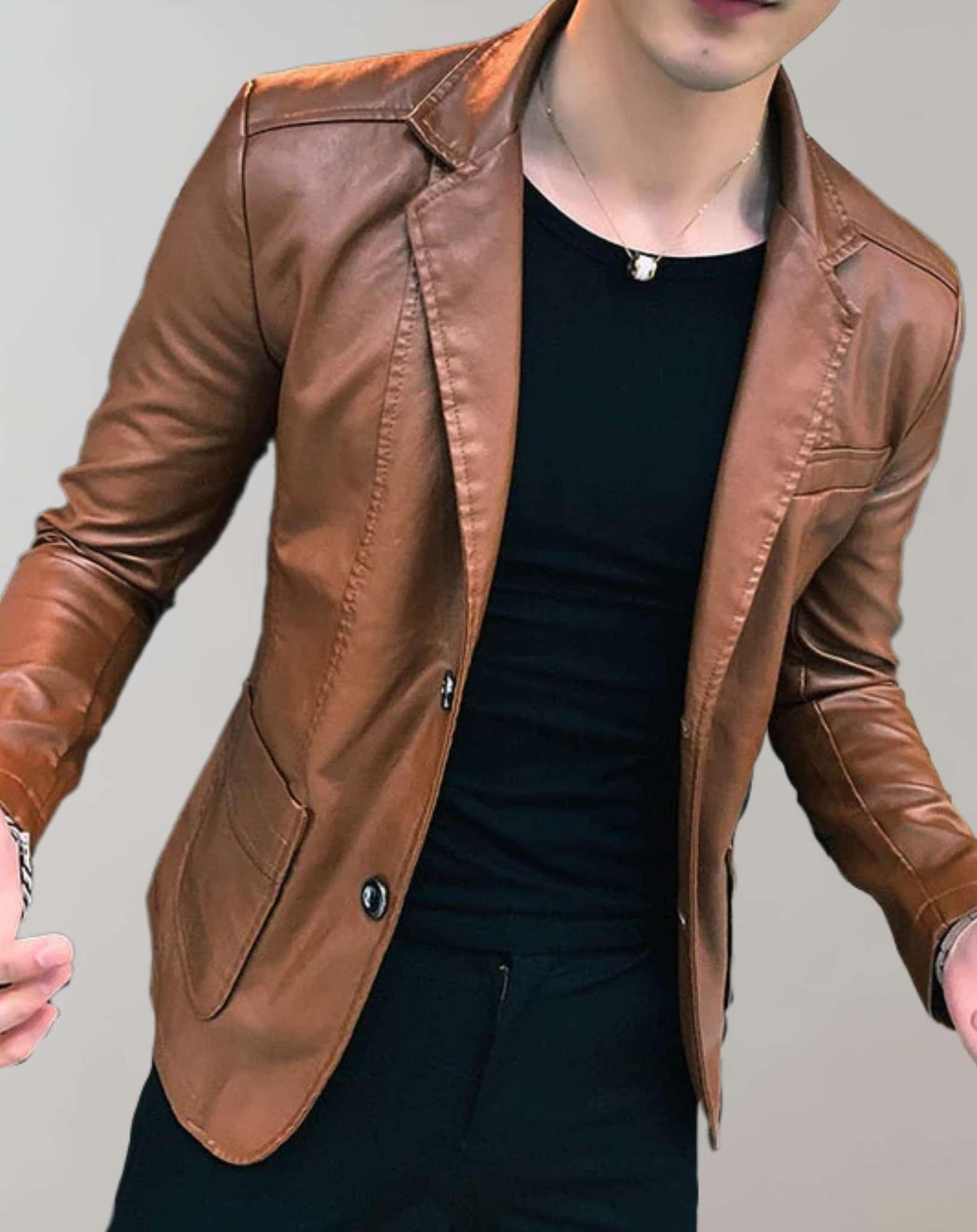 Leonardo - lässige Slim-Fit-Lederjacke mit Taschen und Knopfverschluss