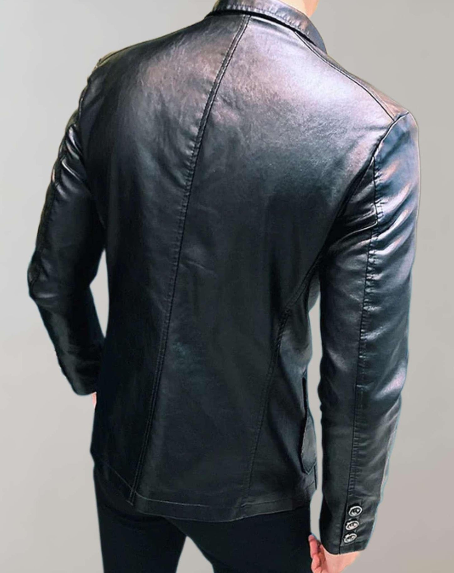 Leonardo - lässige Slim-Fit-Lederjacke mit Taschen und Knopfverschluss