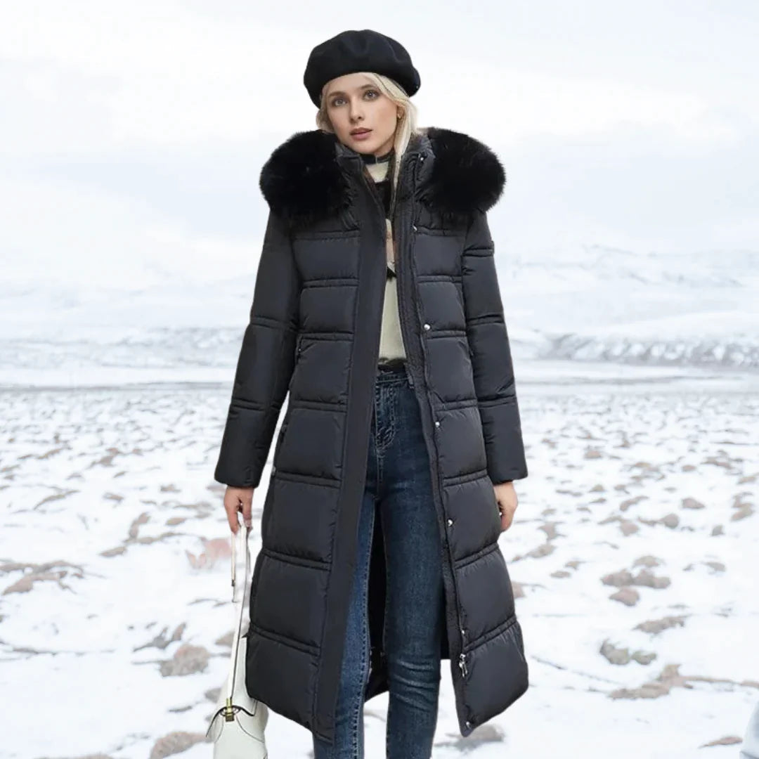 Fiona - Lange Puffer-Parka-Jacke Damen Kunstfellkragen