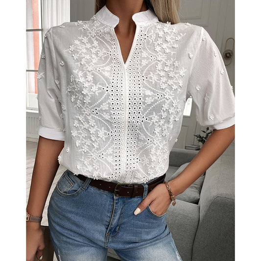 LaceyElegance - Besticktes Spitzen-Top Damen-Poloshirts